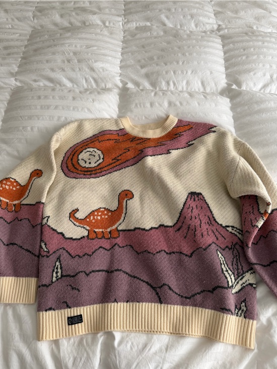 Other - Cream & Mauve Graphic Knit Sweater with Orange Accents